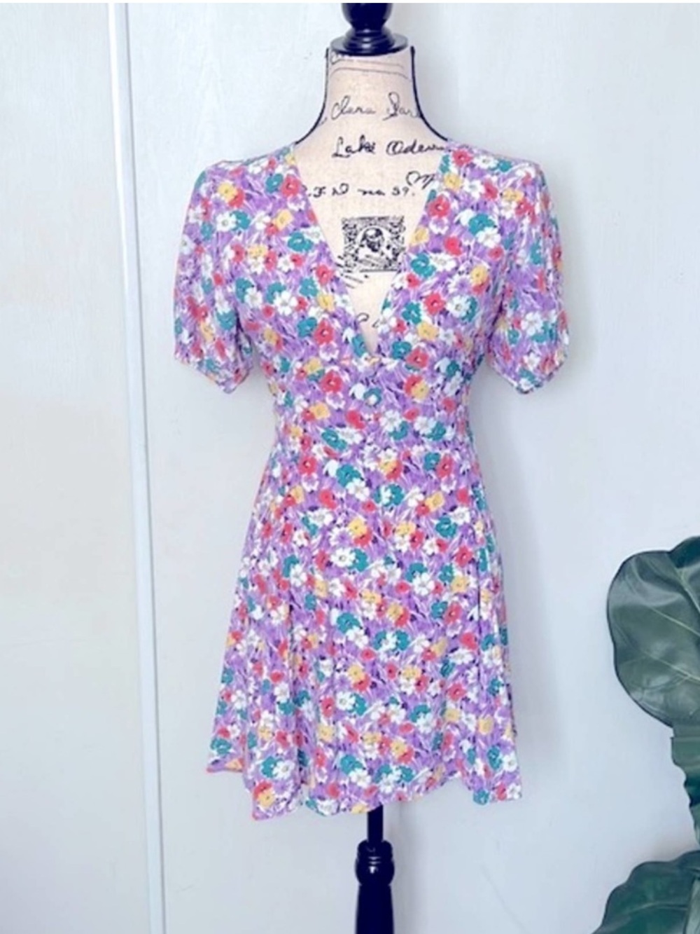 Faithful the brand ilia mini dress in nefeli floral print purple white green